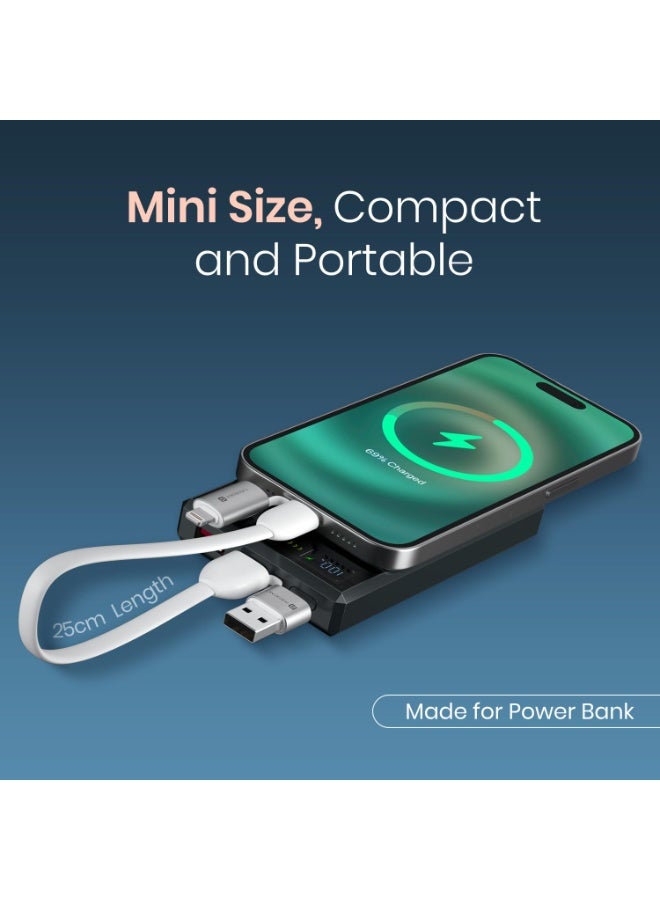 بورترونيكس Portronics Keylink 4 in 1 Multifunctional Fast Charging Cable With In Built KeyChain, 25cm Length, Tangle Free Flat Cable, Type C to Type C/Lightening, USB A, Fast Data Sync (White) - Image 3